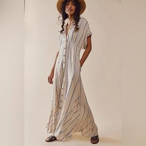Free People Rowan Cream and Blue Striped Maxi Dress